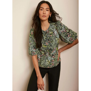 Mint Velvet Green Floral Print Tie Top